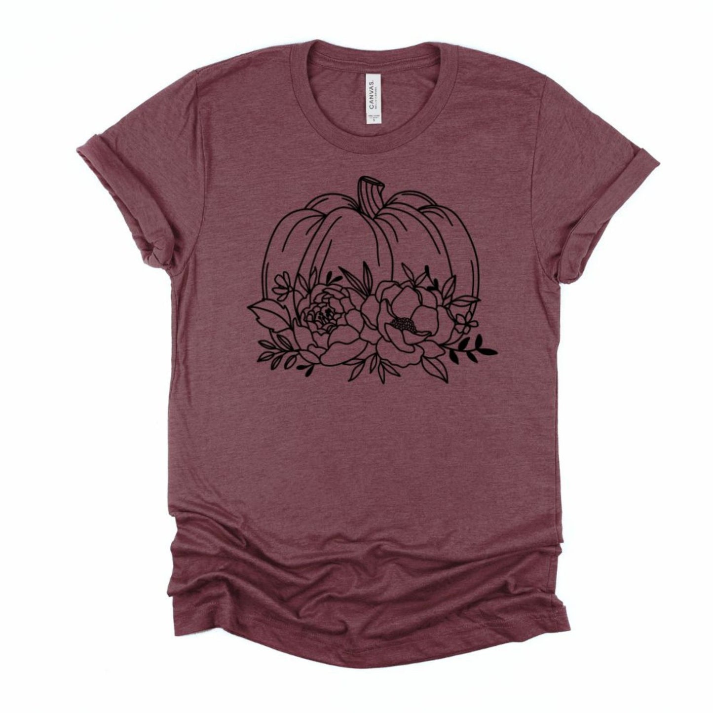 Botanical Pumpkin Graphic Tee in Heather Maroon