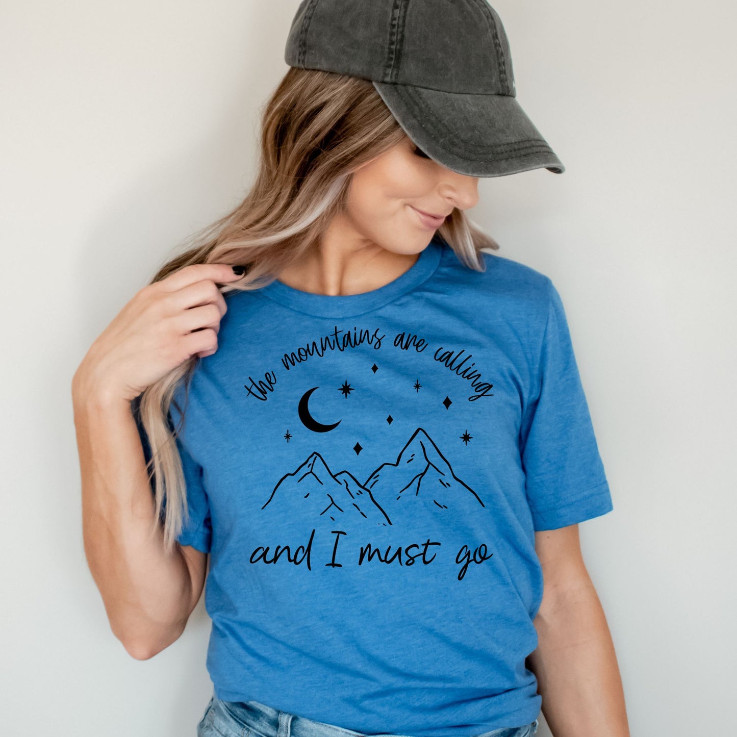 Mountain Adventure Graphioc Tee in Heather Royal Blue