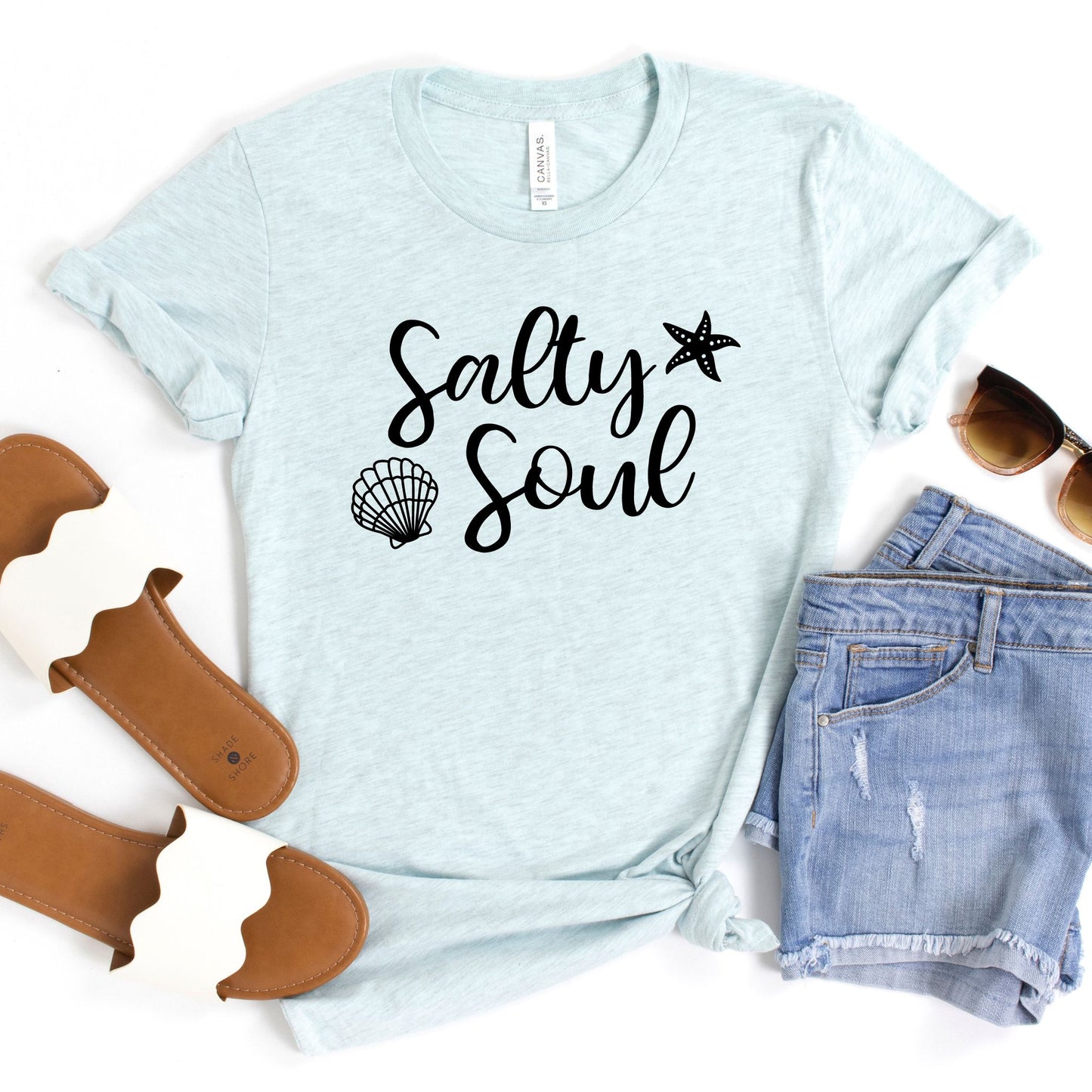 Salty Soul Graphic Tee in Heather Prism Ice Blue