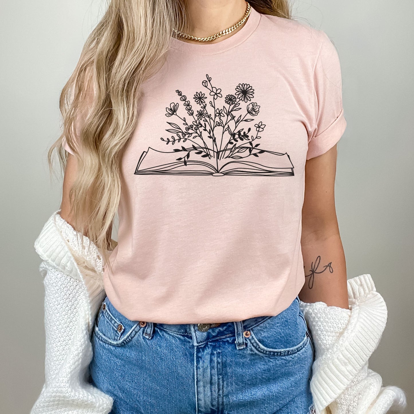 Floral Book Graphic Tee in Heather Peach
