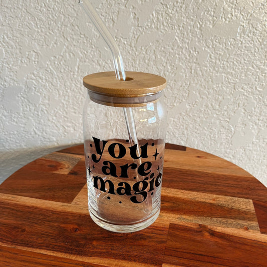 You are Magic Glass Can 16oz with Bamboo Lid and Glass Straw